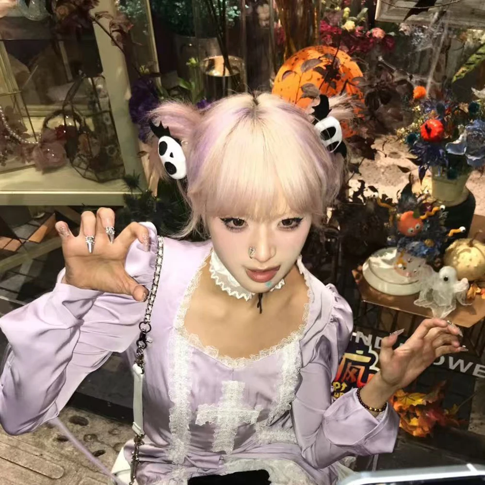サブカルチャーゴシックロリータヘアピン原宿 Y2K ガールヘアクリップ頭飾りぬいぐるみスカル帽子ハロウィンヘアアクセサリー