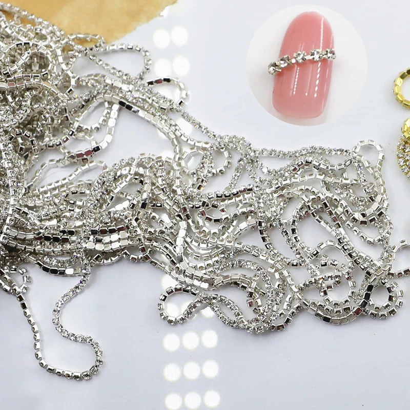 1M 39.37inch Hypoallergenic 3D Silver Claw Chain Nail Charms Luxury Sparkling Clear Rhinestones Adjustable Chain Manicure Decor*