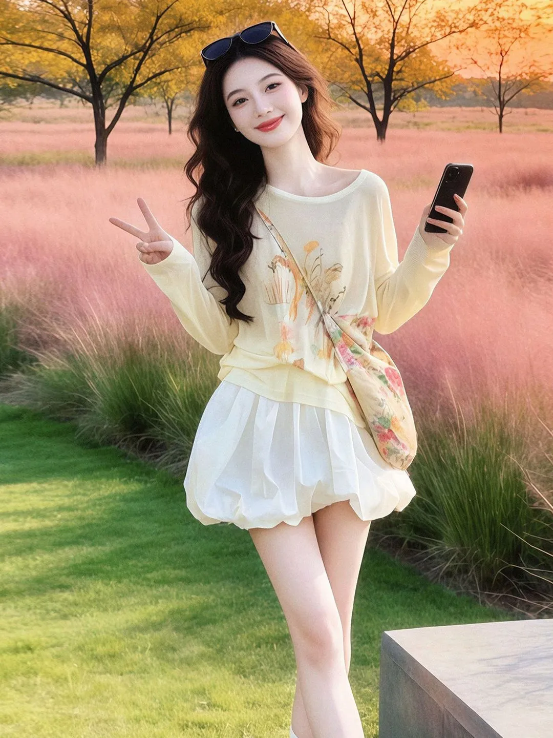 Unique Casual Print Loose Long Sleeve Women's Cover up Top in Light Yellow for Summer Beautiful Versatile T-Shirt