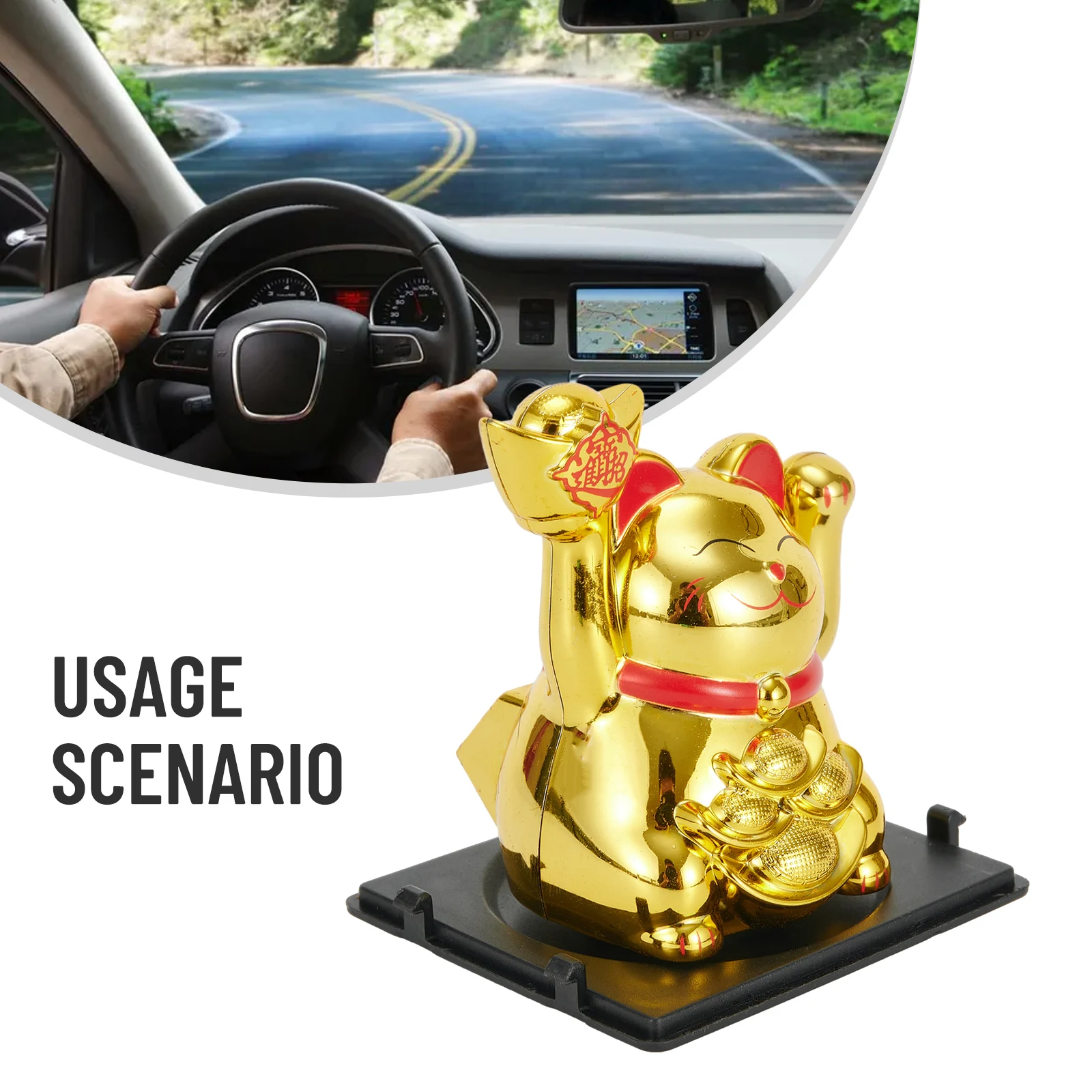 Solar Car Maneki Neko Lucky Cat Home Decor Waving Hand Cat Feng Shui Ceramic Fortune Cat Statue Kawaii Room Decor Accessories