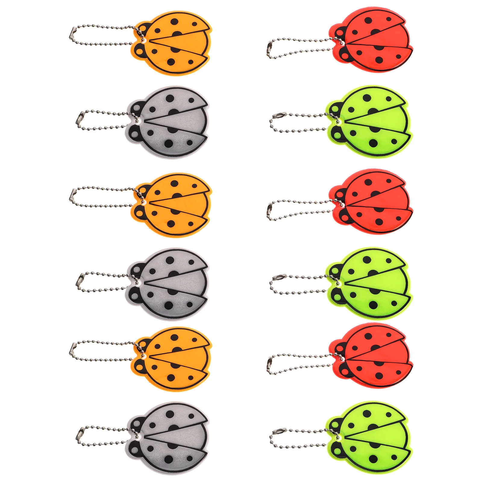 

12Pcs Fun Ladybug Design Reflective Bag Pendant Key Ring Charm for School Commute Outdoor Accessory