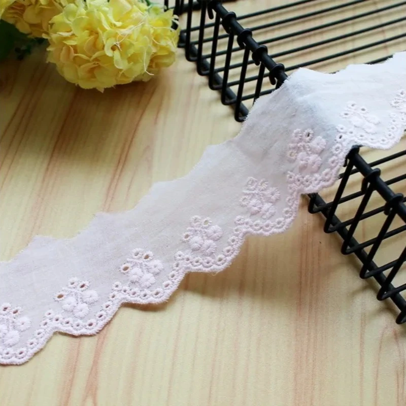 Cotton Floral Embroidery Flower Hollow Cotton Cloth Lace Trim, 5Yard, 4.5 cm Wide, Fabric Clothes Cuffs, Skirt Hem Accessories