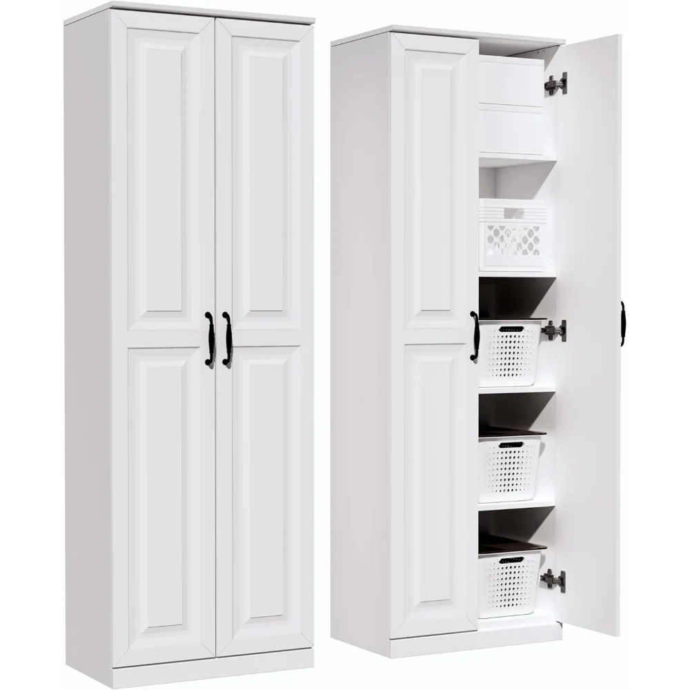 

Storage Cabinet/Pantry cabinets, Soft White Finish, 71" Tall Wood Cupboard with 2 Door and 3 Adjustable Shelves for Kitchen