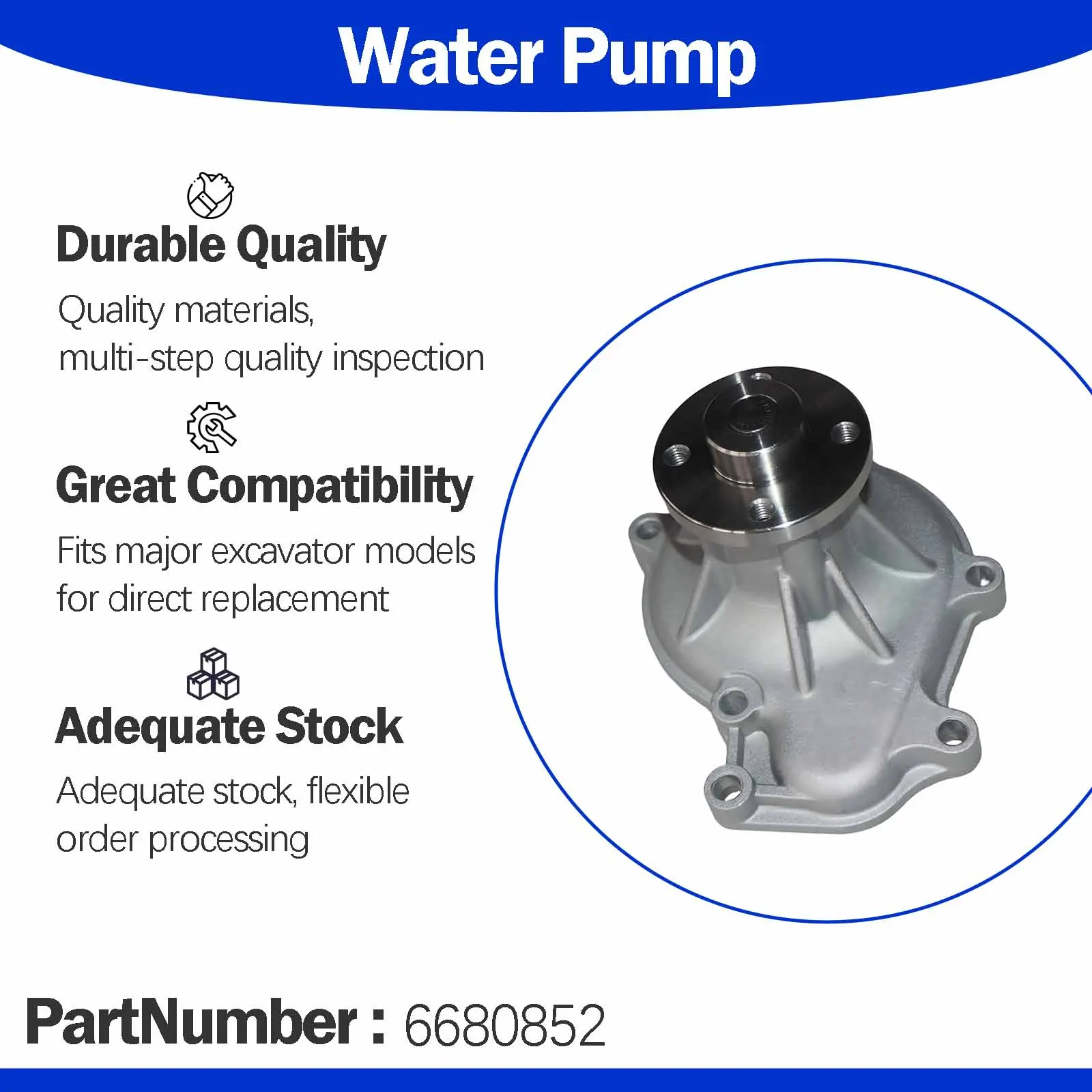 1K011-73030 Water Pump For Kubota V3300 V3600 V3800 M100 M105 M108 M110 M6800 M8200