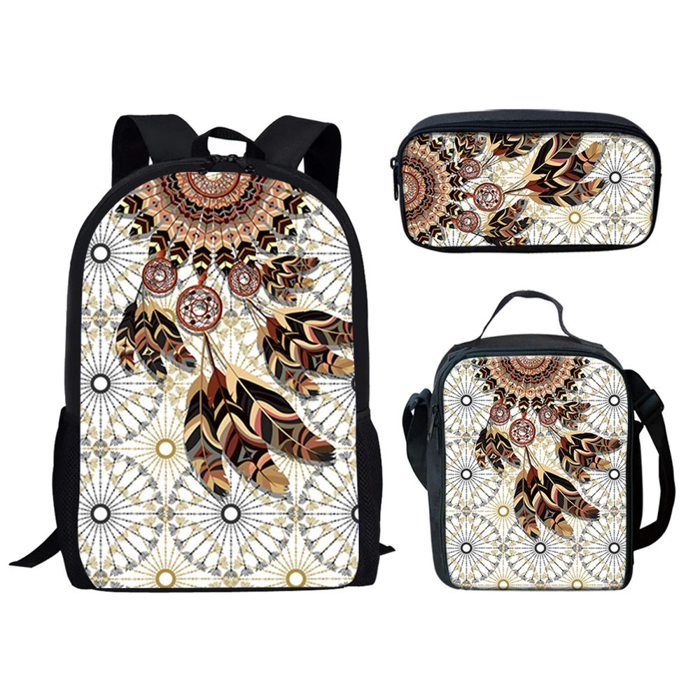 

3Set School Bag With Lunch/Pencil Bag Boho Dreamcatcher Pattern Girls Boys Backpack Teenager Book 16Inch rucksuck