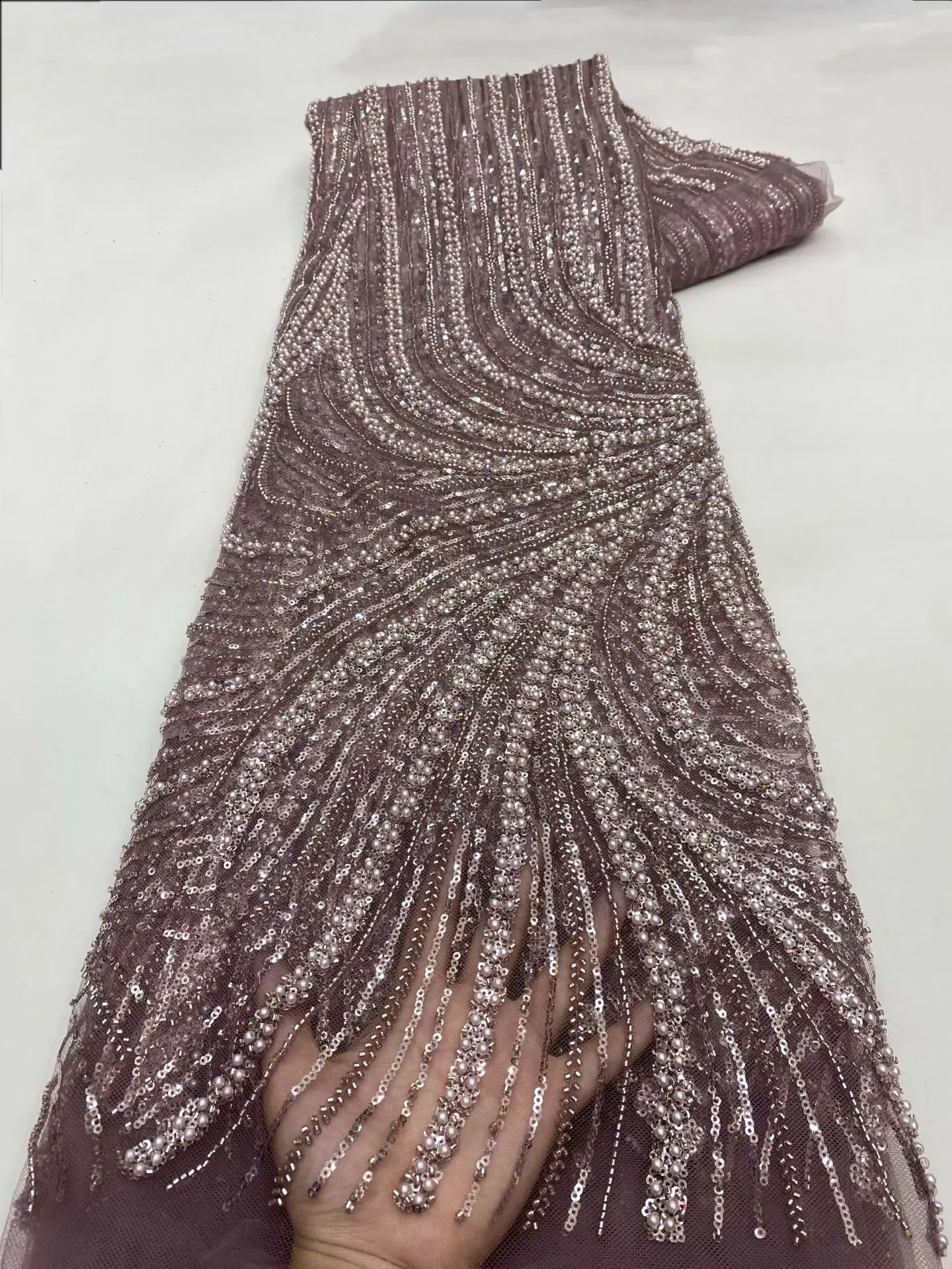 

Роскошная французская тюлевая ткань с пайетками, 5 ярдов, вышитое африканское кружево с бисером, африканская сетчатая ткань для женских вечерних платьев M201-1