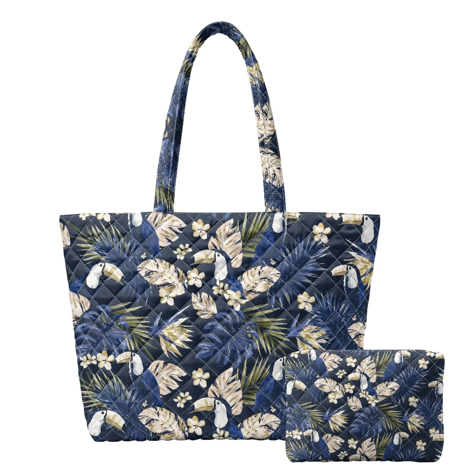 Coloranimal Starfish Seashell Set 2 Piece Quilted Shoulder Bag Inner Pockets Tote Bag with Matching Cosmetic Bag for Activities