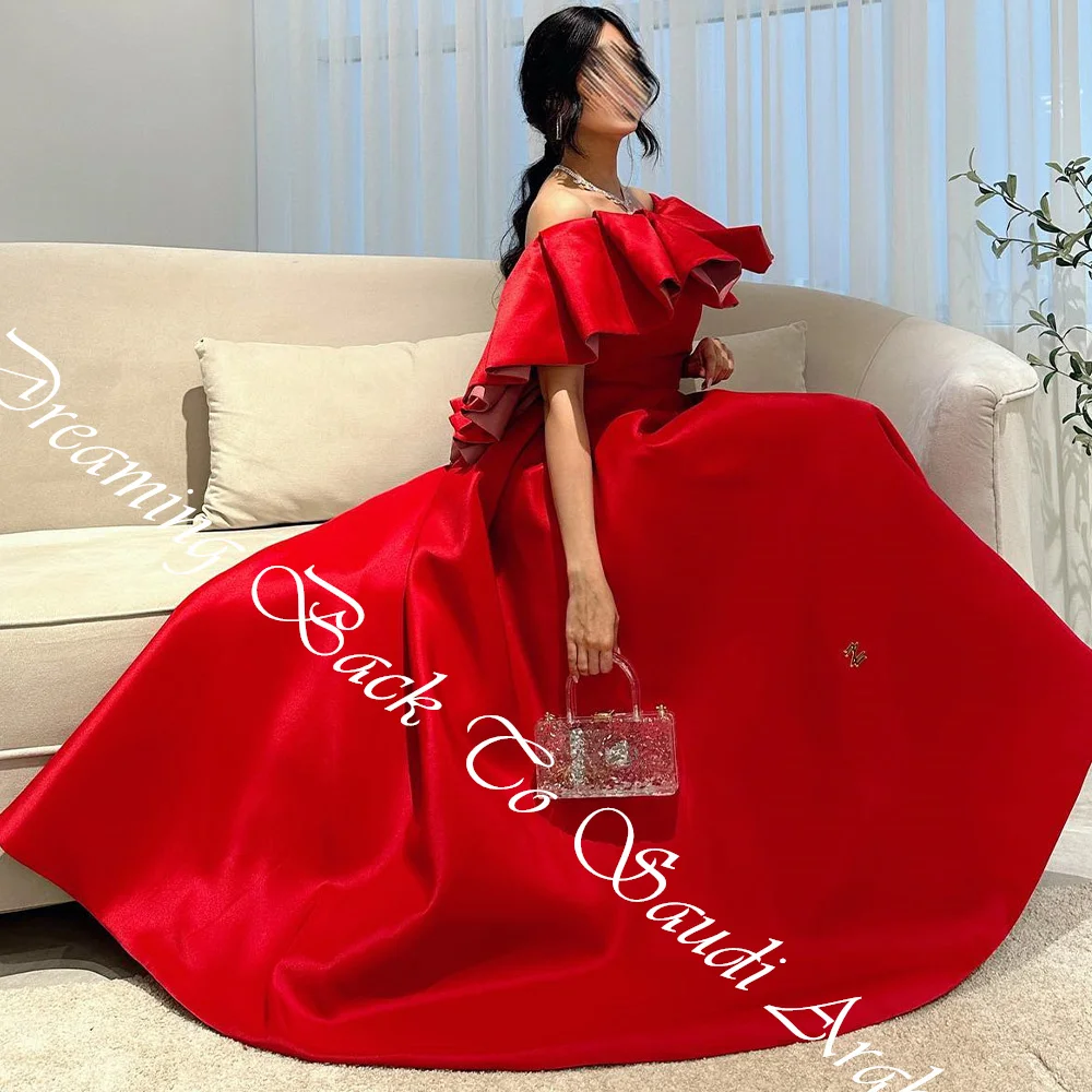 Temperament Ruffles Tiered Boat Neck  A-Line Evening Dress Custom Size Satin Off the Shoulder Backless  Irregular  فساتين سهرة