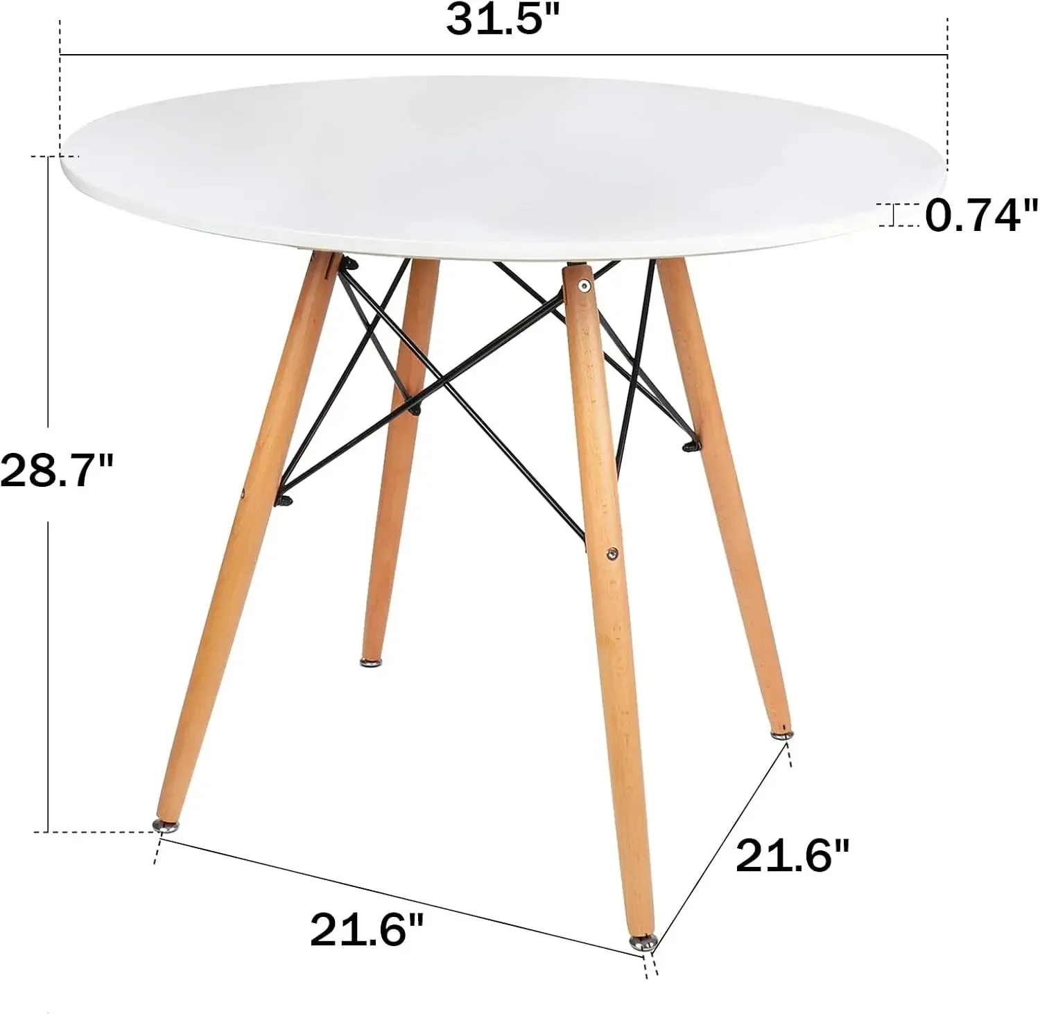 Meja dapur makan putih bulat, meja santai Modern 31.5 "dengan kaki kayu untuk kantor & konferensi 2 sampai 4 Orang |