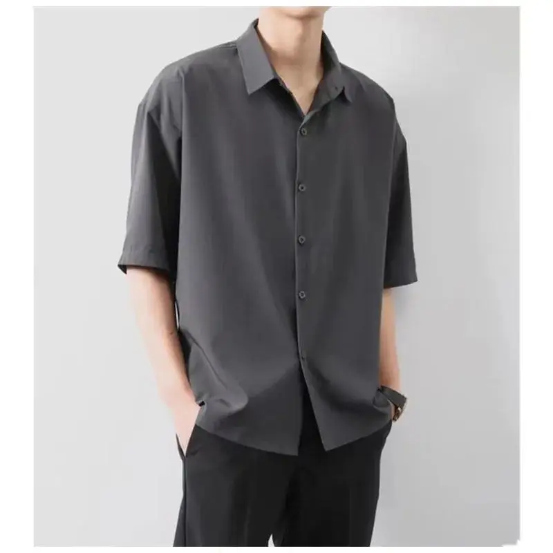 Premium Men's Ice Silk Shirt Thin Luxury Loose Fit Spring Summer  Collar Nine Sleeve Brand Unbranded Autumn Thickened Fleece
