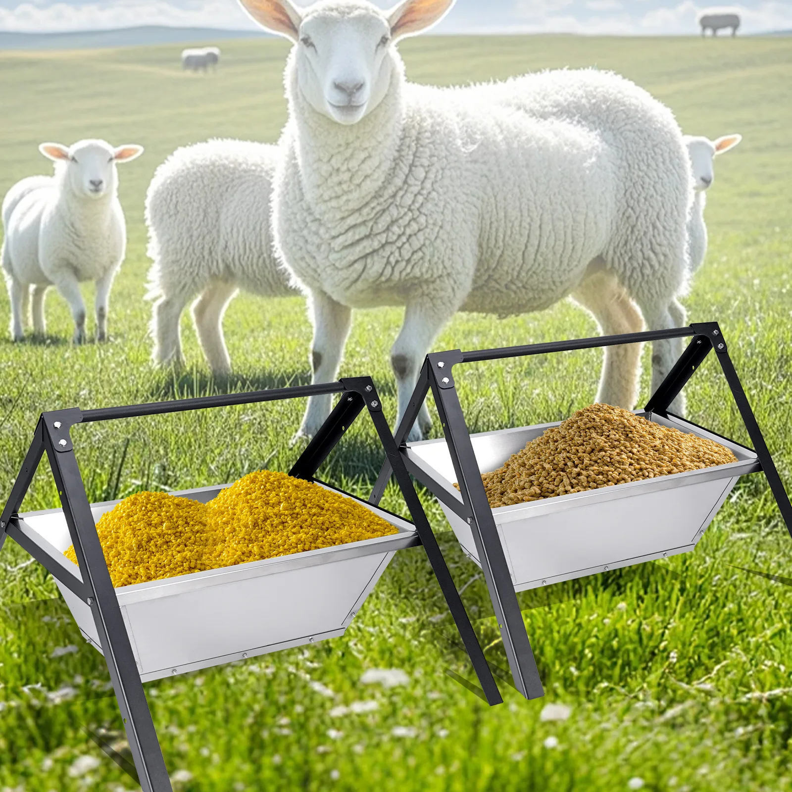 Stainless steel cattle and sheep feeding trough in the farm Removable bracket Anti-rust feeding trough Sheep hanging feeding