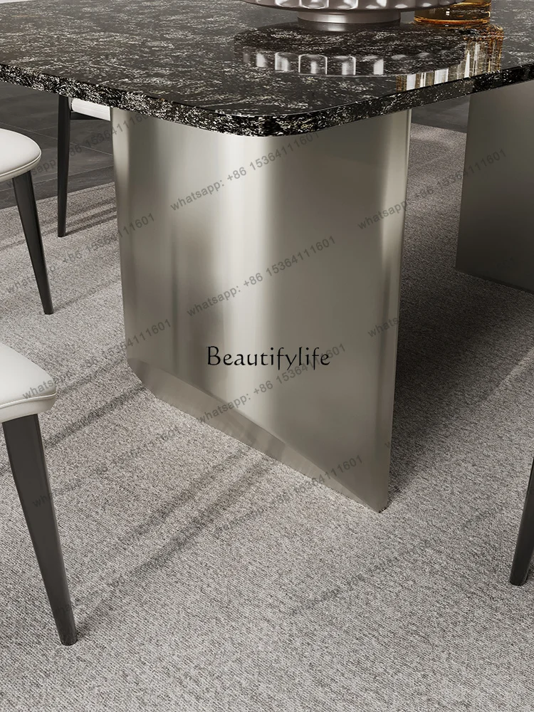 HJ Platinum diamond luxury stone dining table Italian light luxury high sense natural marble rectangular dining table