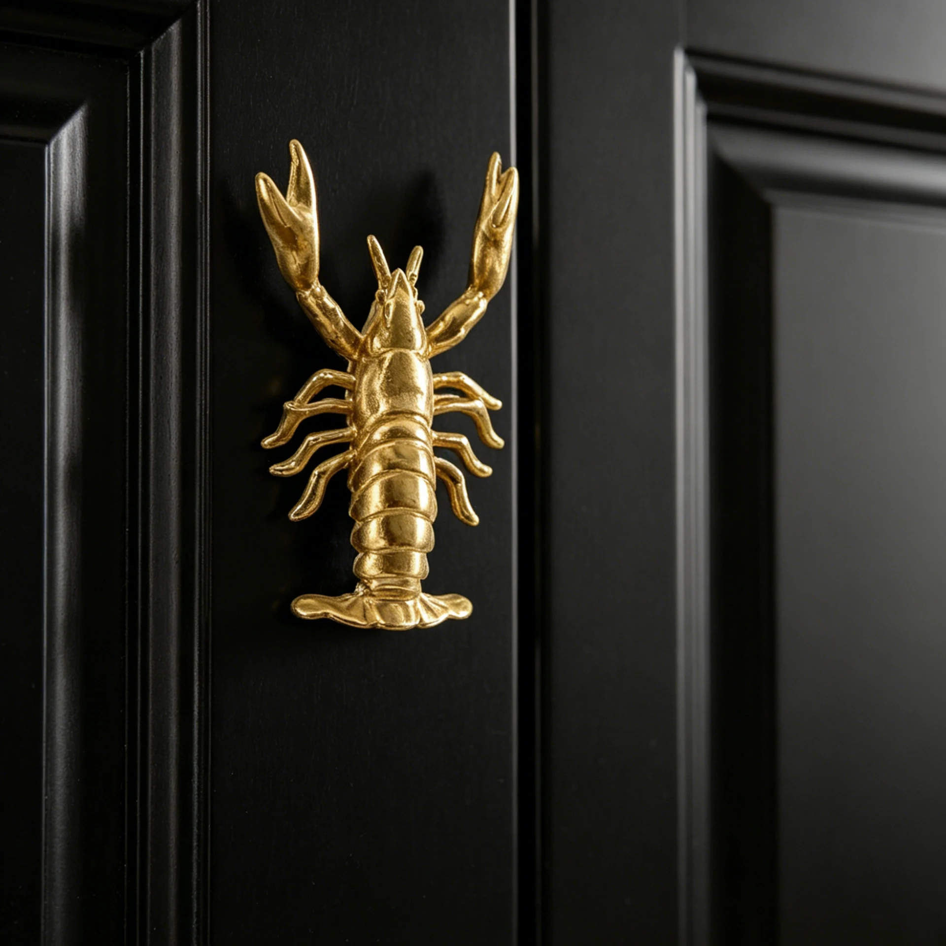 Solid Brass Lobster Cabinet Handle, Golden Furniture Knob, Nautical Style Hardware for Kitchen, Bathroom, Bedroom Cabinets
