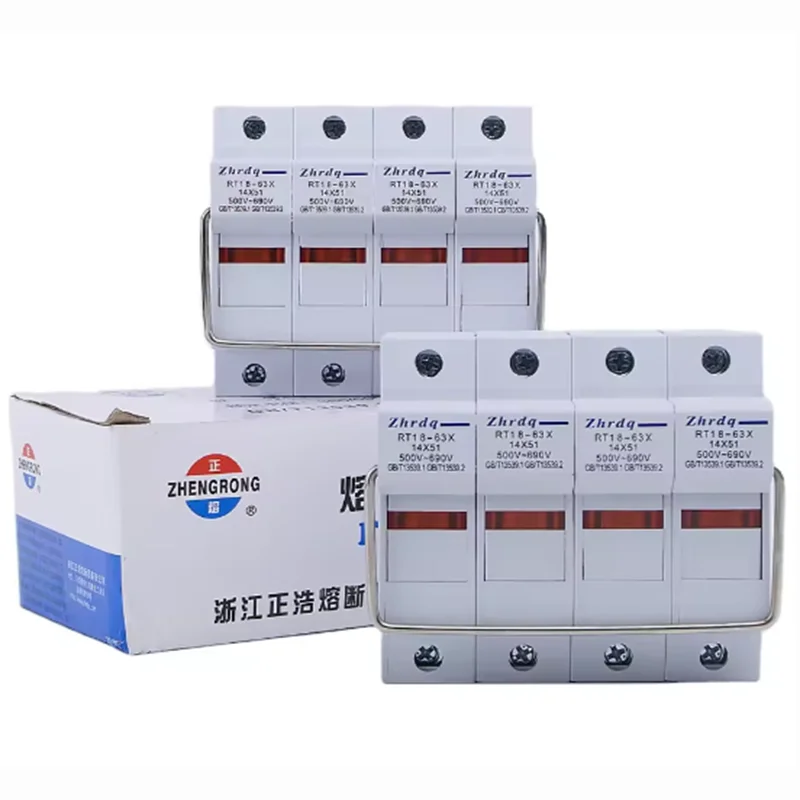 4P RT18 RT18-63X Cylindrical AC 500V-690V 14X51 Fuse Holder with Indicator Light CE Certified Fuse Box for Electrical Safety