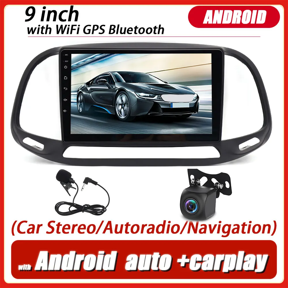9in Android Car Multimedia Head Unit 4+64G, Compatible with Dodge RAM Promaster City 2015-2021 High Spec, Built-in Carplay Android Auto, GPS Navigation, Comes with AHD Backup Camera & Built-in Microphone