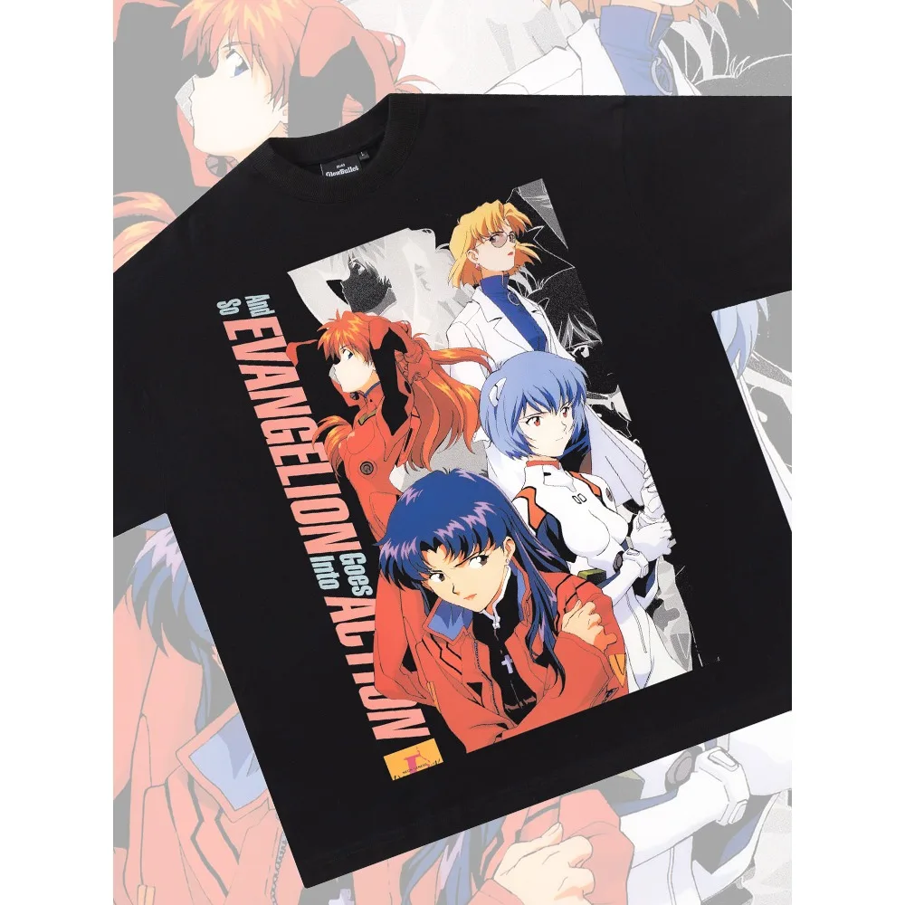 EVA Ayanami Asuka T Shirt Anime Unisex Vintage Cotton Graphic Print Oversized Short Sleeve Streetwear Hip Hop Casual Fitness