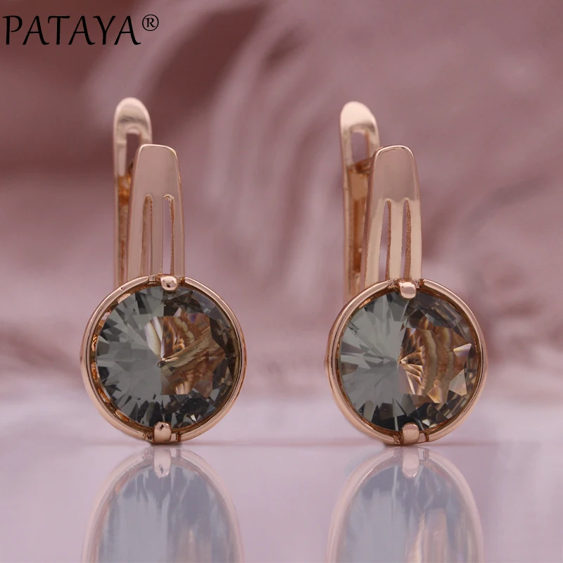 PATAYA 585 Rose Color Round Cubic Zircon Earrings Rings Sets 2024 New Women Fine Jewelry Sets