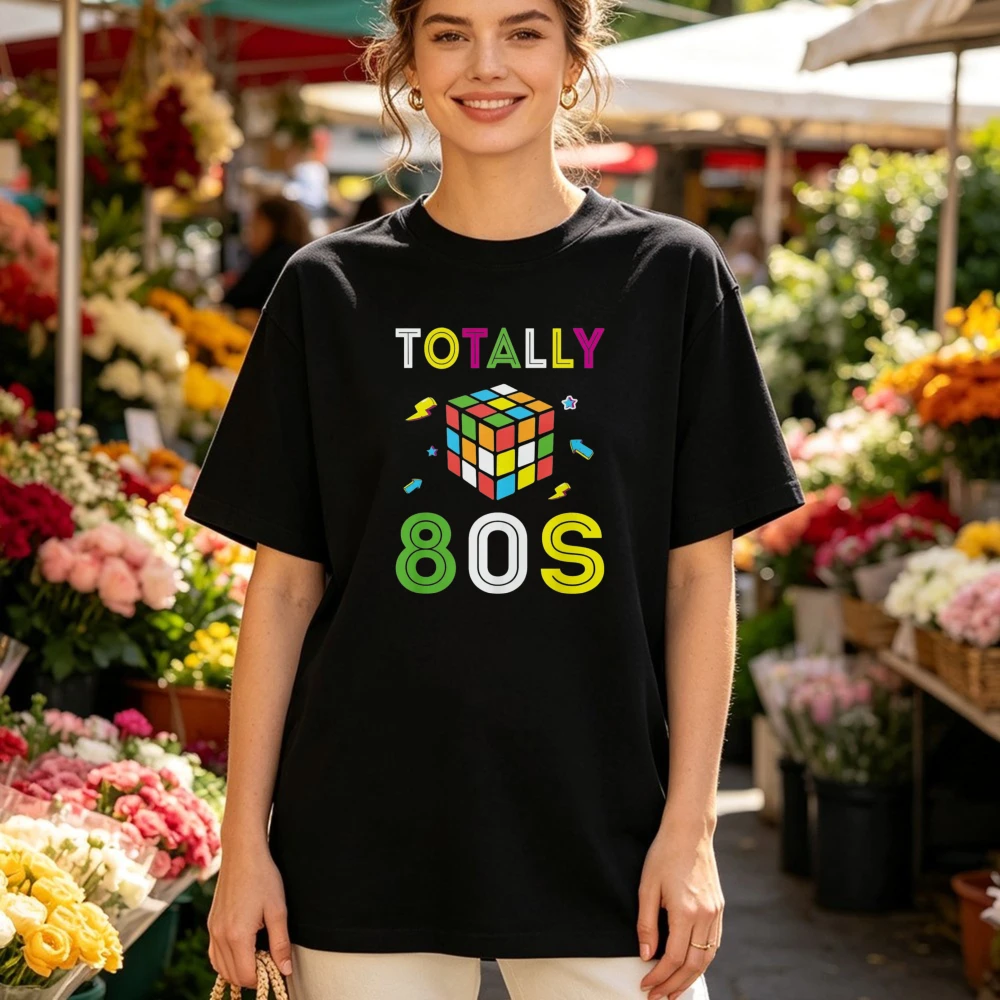 Totally 80s Retro Rubik's Cube T-Shirt Retro Nostalgic 80s Tshirt Casual Summer Colorful Vintage Tee Funny Cotton Unisex Tops