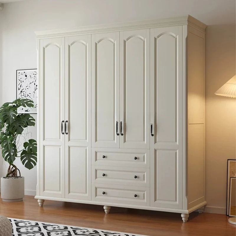 All solid wood cream style white five-door wardrobe home bedroom modern and simple