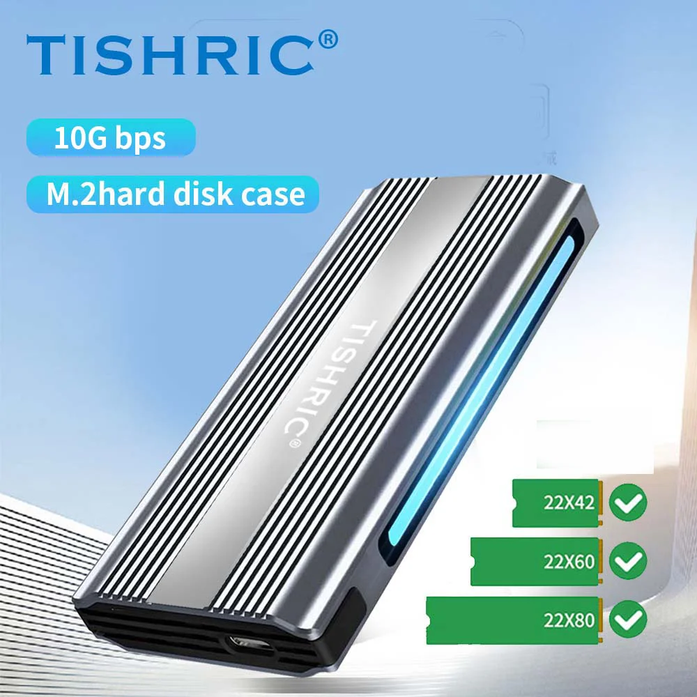 TISHRIC RGB Enclosure NVME/NGFF SSD Case Portable Hard Drive Box Type-C/3.1 SSD Dual Protocol Hard Drive Box for PC Laptop