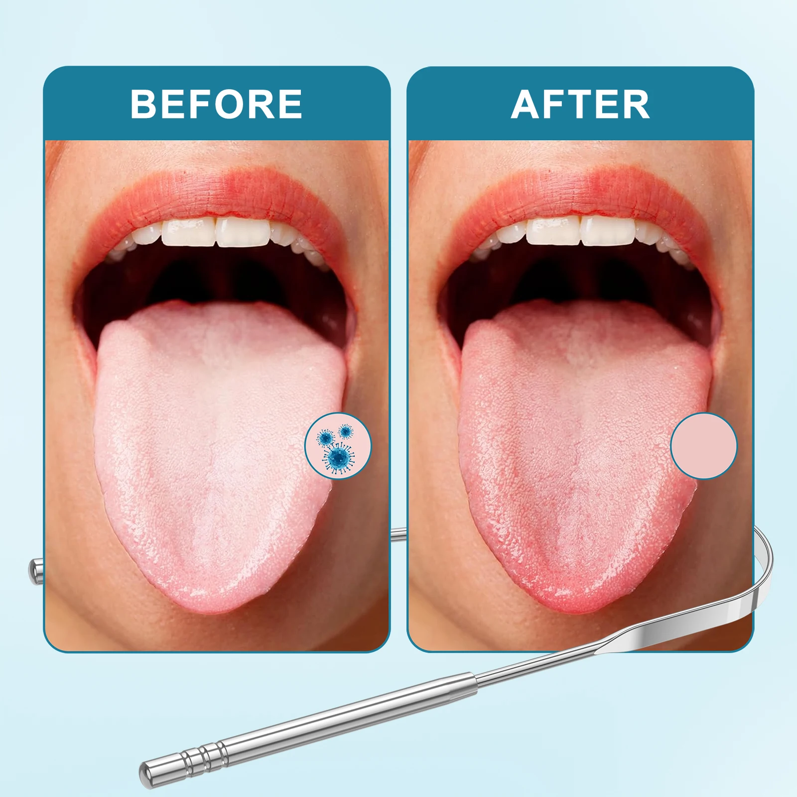 2pcs/1pc Reusable Stainless Steel Useful Tongue Scraper Cleaner Fresh Breath Cleaning Coated Tongue Oral Hygiene Care Tools