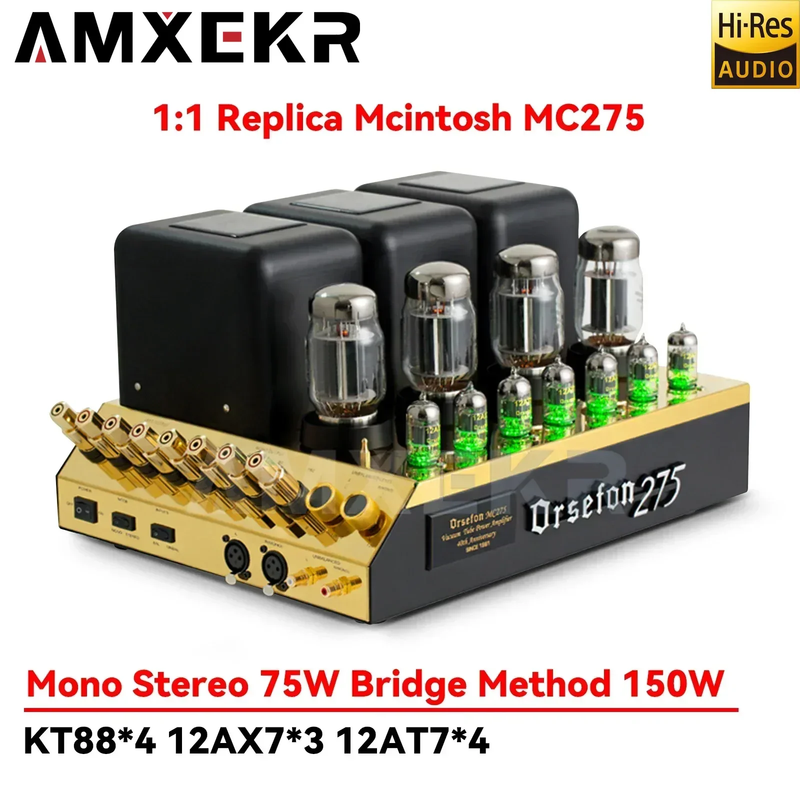 

AMXEKR Clone Mcintosh MC275 Upgrade KT88*4 Tube Power Amplifier HiFi Push-pull Class AB 75W*2 Mono Mode Bridge Connection 150W*1