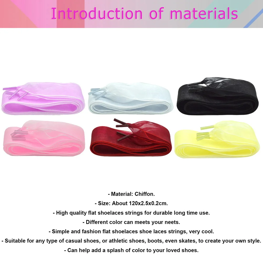 6 أزواج 2.5x115 سنتيمتر أربطة أحذية الشيفون أزياء بسيطة سلاسل مسطحة لأي أحذية خلق النمط الخاص بك النبيذ الأحمر