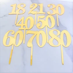 Mirror Surface Cake Topper Acrylic Number 18/21/30/40/50/60/70/80 Wedding Anniversary Topper Birthday Party Cake Decorating