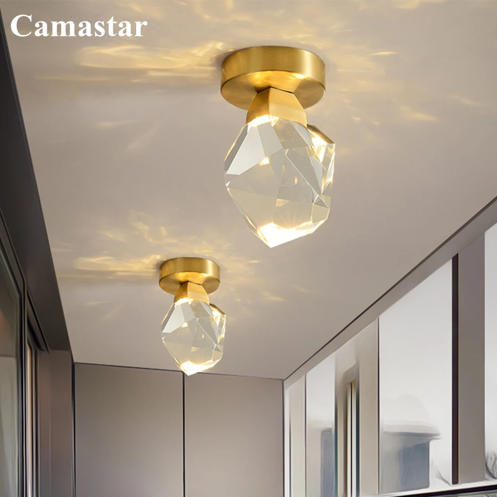 

Modern Mini Ceiling Lamp LED Brass Diamond Corridor Indoor Lighting Fixture Home Clear Cut Crystal Fushmount Lustre for Entrance