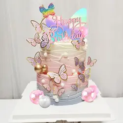 Butterfly Cake Decoration Boho Cake Decorations with Bubble Balls for Wedding Baby Shower Birthday Boho Themed Party Supplies