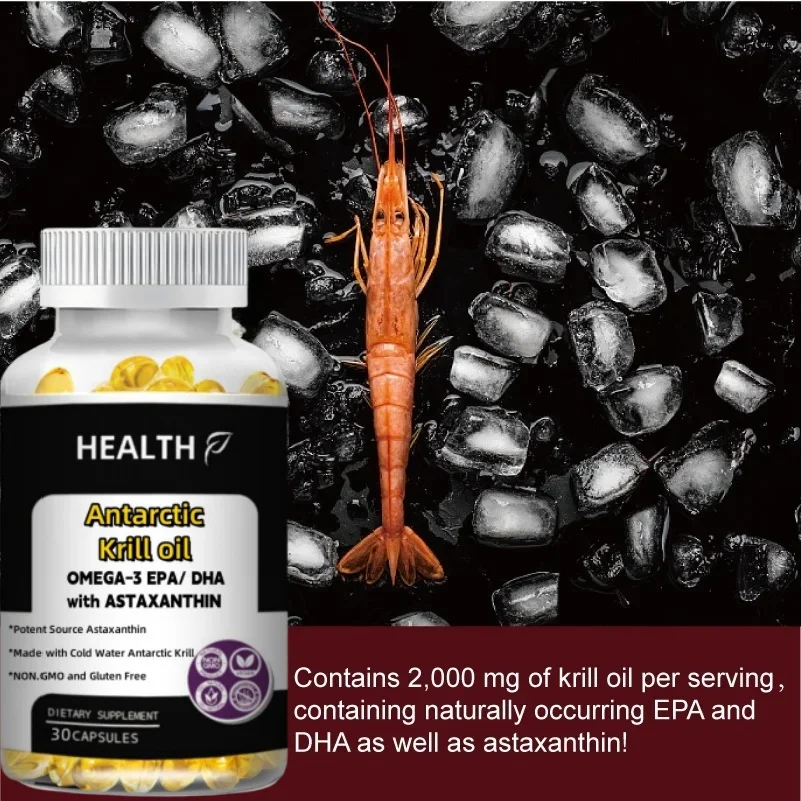 Antarctic Krill Oil 2000mg 120 Capsules | Omega-3 EPA, DHA, Containing Astaxanthin Supplements From Red Krill