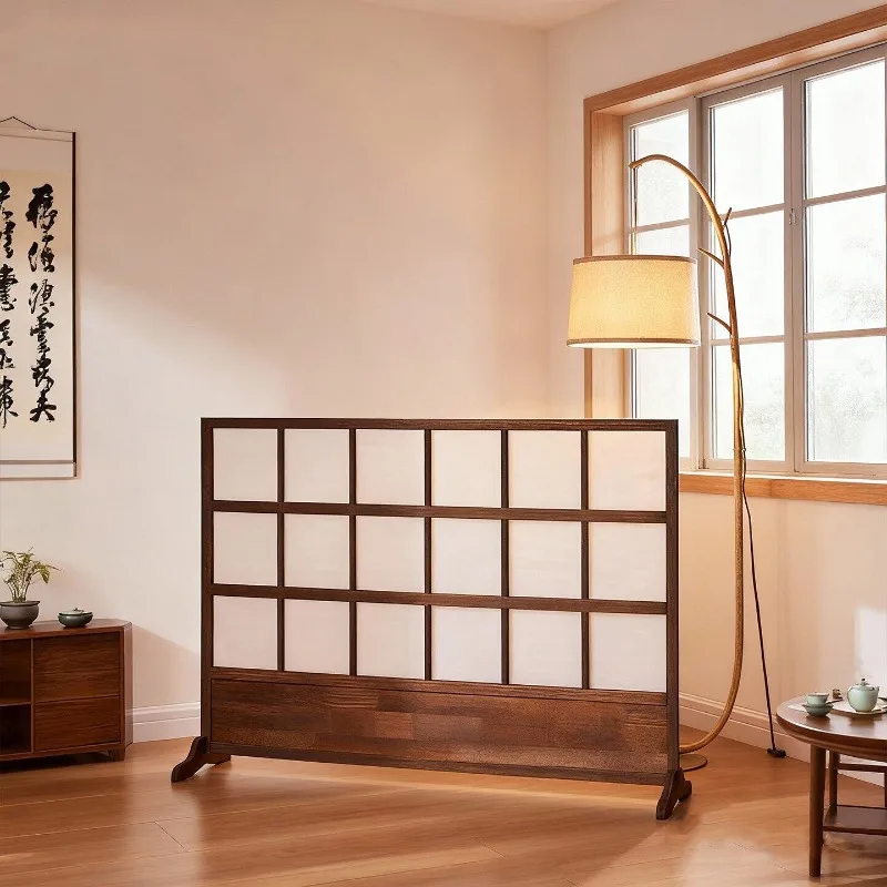 Japanese retro folding mobile solid wood background wall with baffle feeling