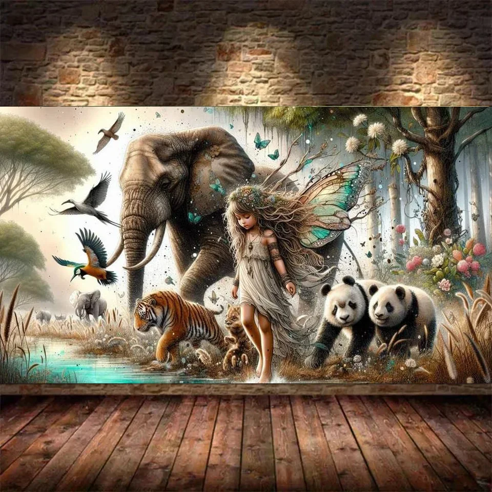 Elephant And Girl DIY 5D Diamond Painting Aniamls Family New Full Mosaic Diamond Embroidery Sale Decor Gift