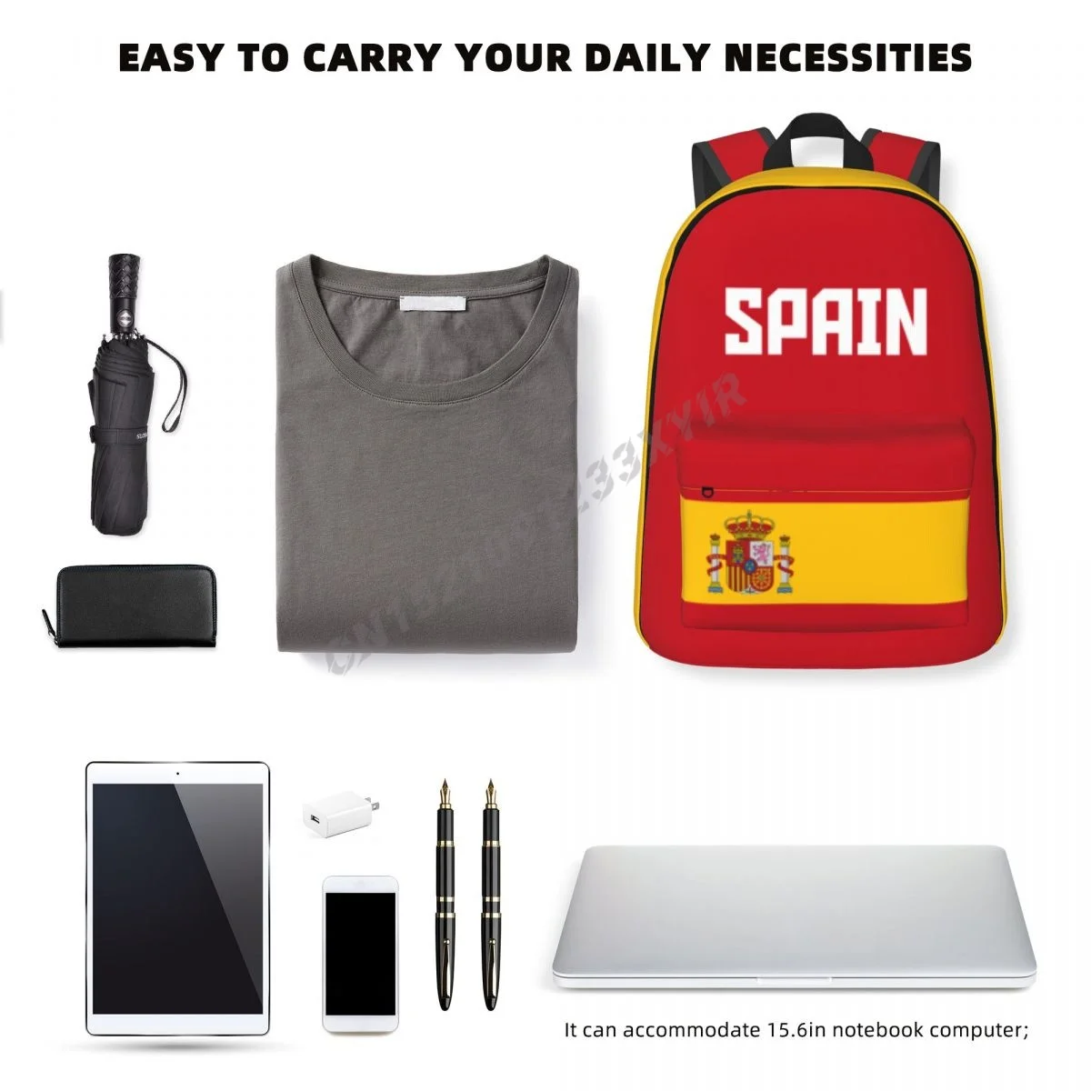 Unisex Backpack Spain Flag Spanish Stitch Schoolbag Messenger Bag Case Laptop Travel Bag Mochila Gift