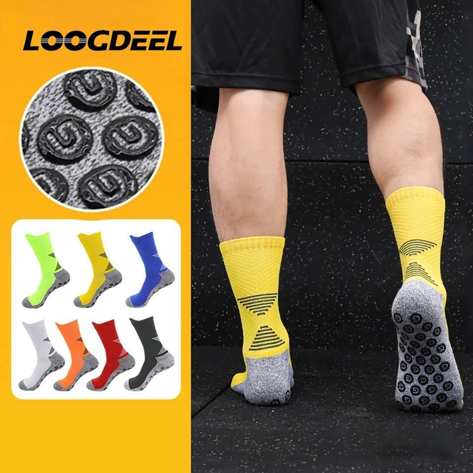 

Футбольные носки Loogdeel, нескользящие тренировочные носки, спортивные носки до середины икры с махровой подошвой, впитывающие влагу, мужские носки с махровой подошвой