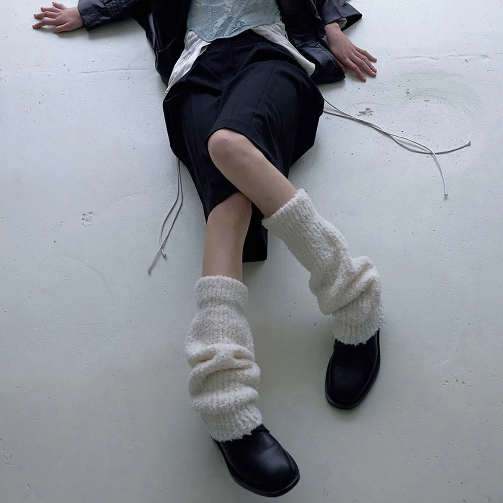 الكورية مصمم نمط الصوف مزيج متماسكة تدفئة الساق للنساء الشتاء Y2K JK الزي ترهل تدفئة الساق واسعة