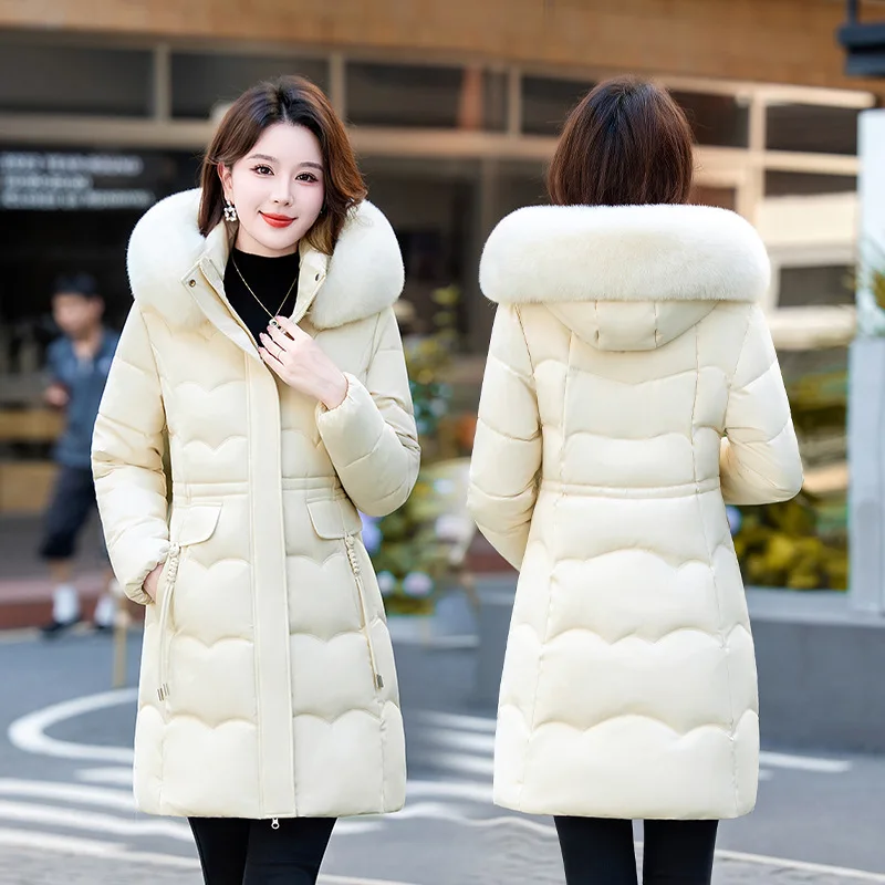 

Женская облегающая хлопковая куртка средней длины с капюшоном, осень-зима 2025, новое поступление, утепленное модное минималистское пальто на хлопковой подкладке