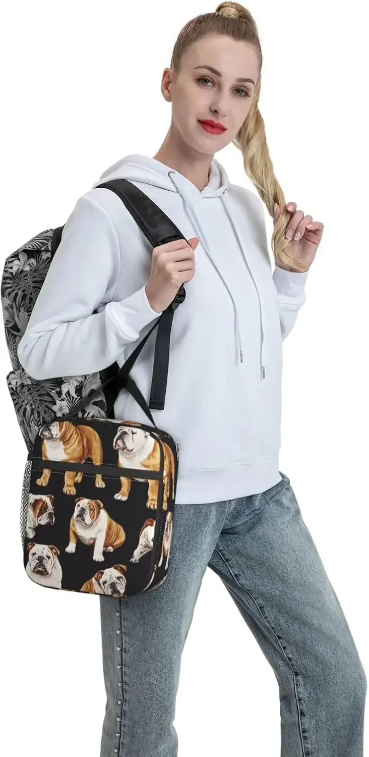 English Bulldogs Lunch Bag, Insulated Lunch Box for Women Adult,Tote Bag for Picnic Office Travel Beach or Hiking