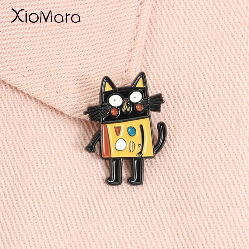 Abstract Cat Enamel Pin Colorful Geometric Art Artwork Paintings Animal Brooch Lapel Badge Fashion Jewelry Gift for Friends
