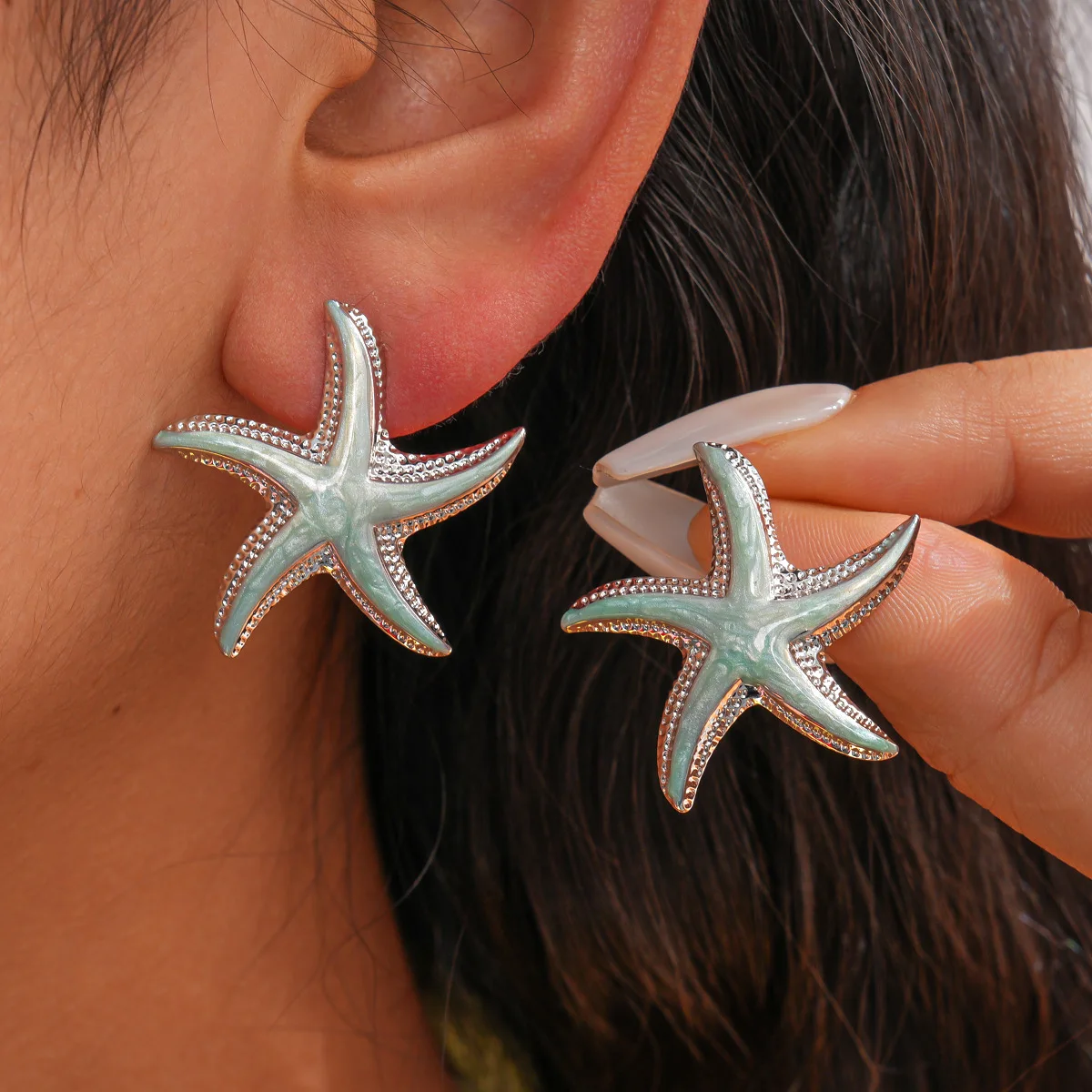

Luxury Quality Drop Oil Starfish Stud Earrings, Fashionable Vacation Beach Party Jewelry Outfits, Personalized Women's Earrings