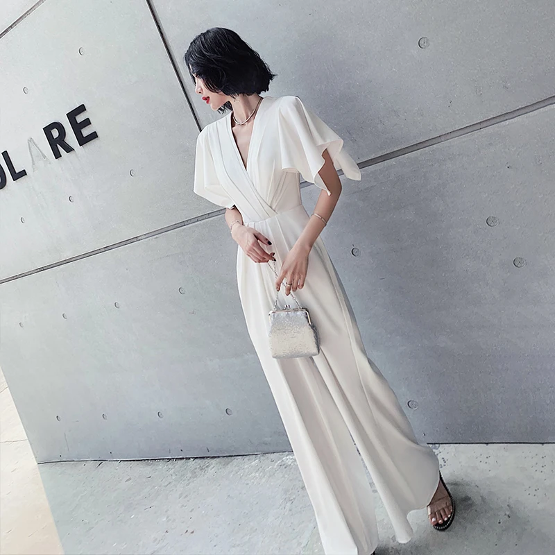 

Ele Long V-Ne Slimming White Evening Gown for Women Modern Faionable Wide Leg Pants Skirt Suitable for tions And ...
