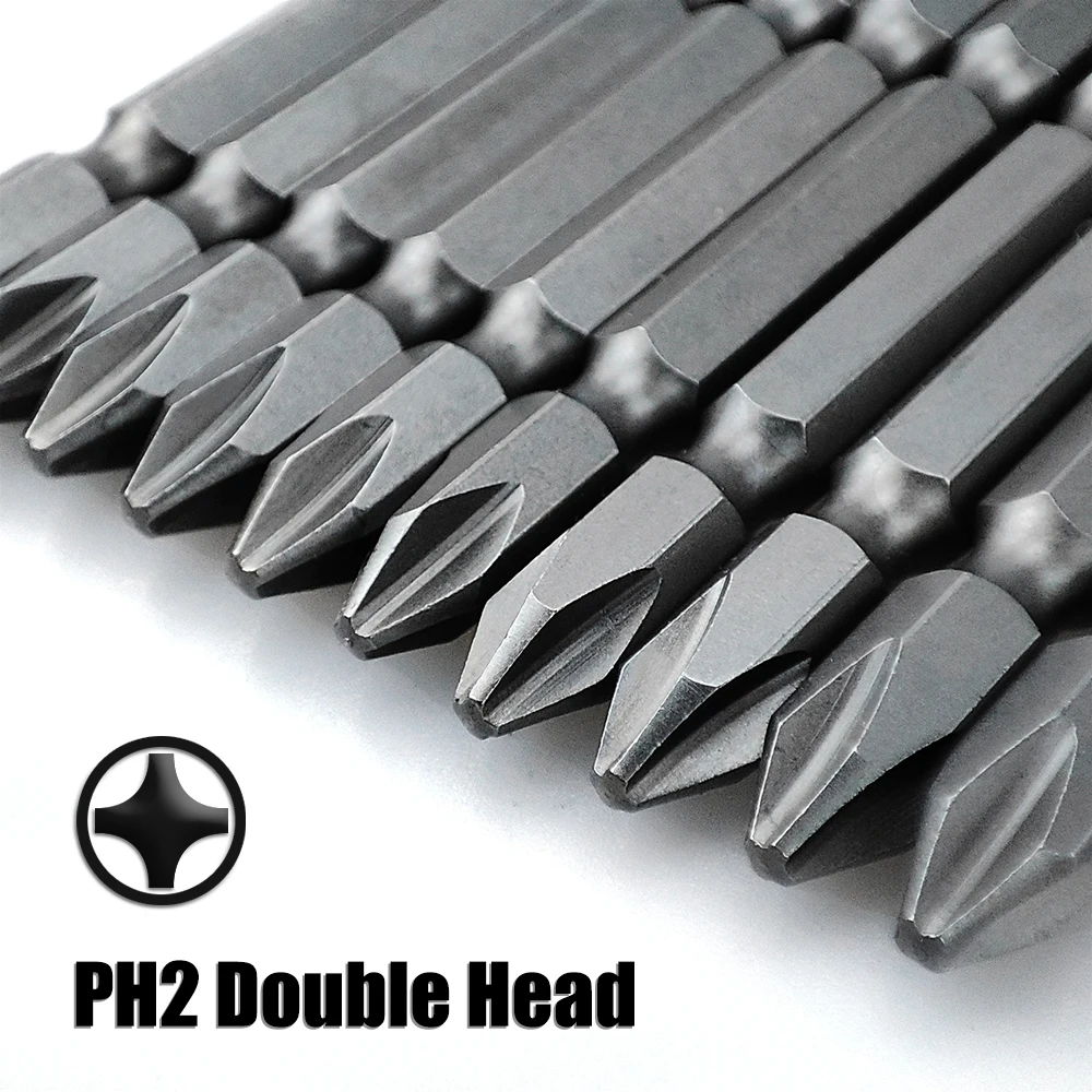 10Pcs 65-200mm Double-End Screwdriver Head Bits S2 Steel Ph2 Cross Bit Strong Magnetic High Hardness  Torque Batch Head Sets