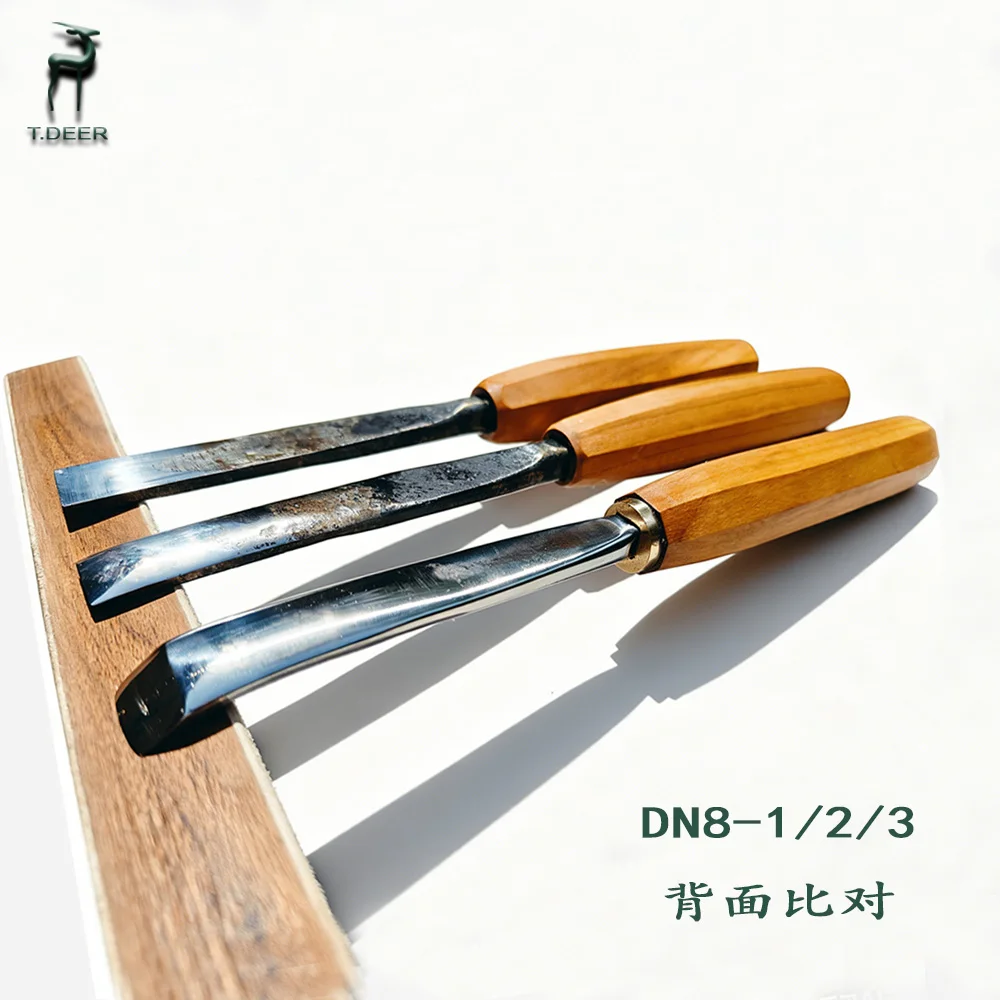 T.DEER Wood Carving Knife Spoon Gouge Knife Trimming Knife Single Hand Curved Straight Flat Blade Knife TD-DN8