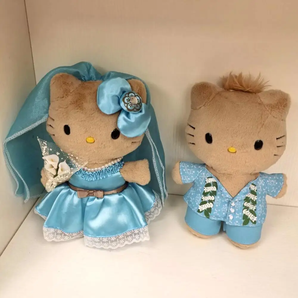 Neues blaues Sanrio-Hochzeitskleid, Hello Kitty, Plüschpuppe, Mädchen, Cartoon-Spielzeug, Bettdekoration, Hochzeitsgeschenk für Geburtstage und Freunde des Paares