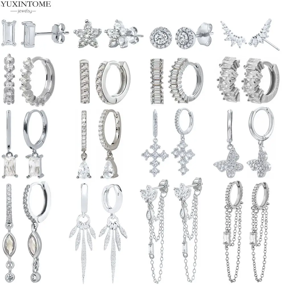 

925 Sterling Silver Needle Luxury White Zircon Earrings for Women 2025 Long Tassel Pendant Hoop Earrings Korean Fashion Jewelry