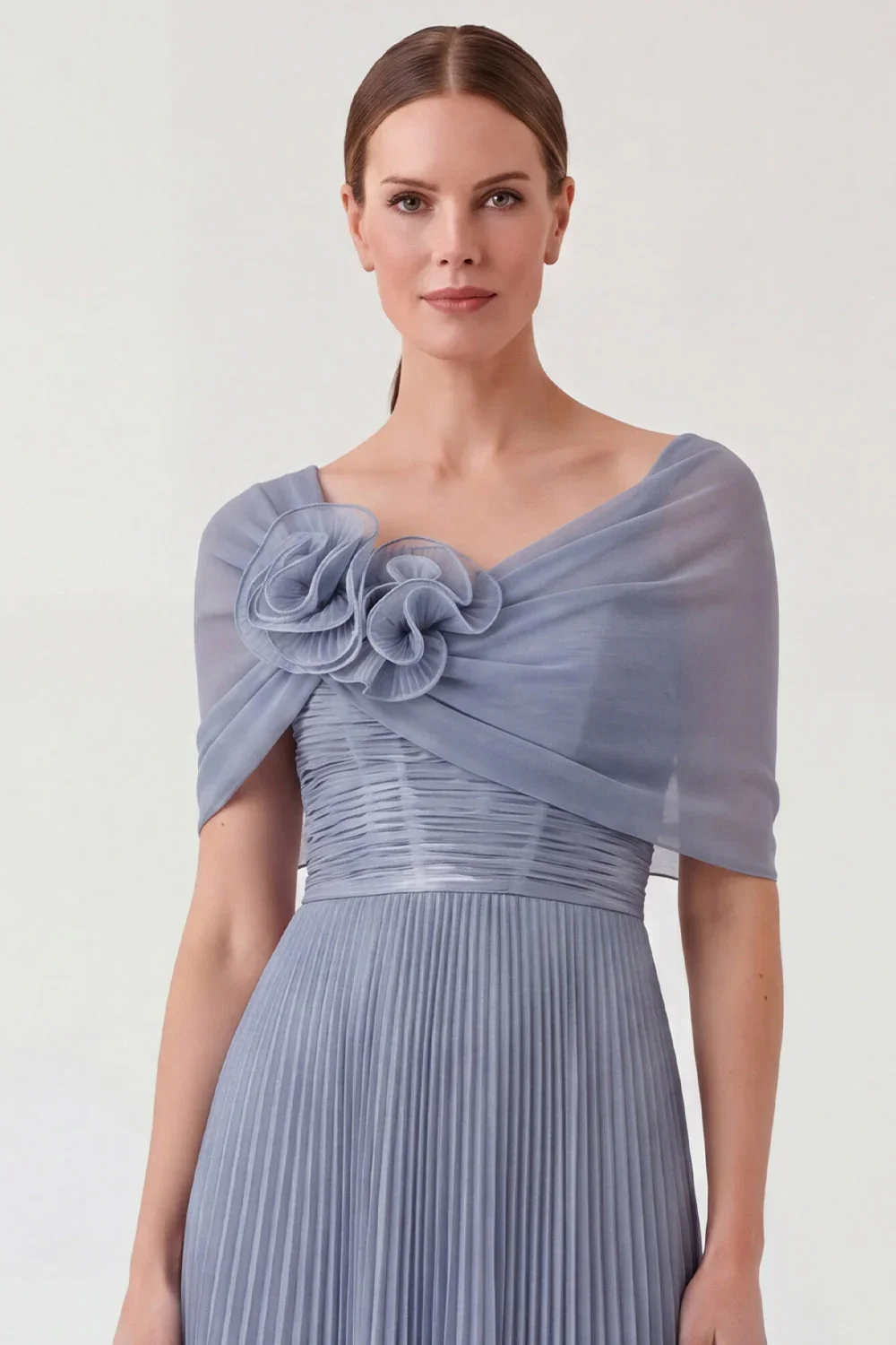 Customized V-neck Floor Length Flowers Pleat Woman Платье Корейский Стиль Kate Middleton Dress Vestido De Festa De Casamento view 4