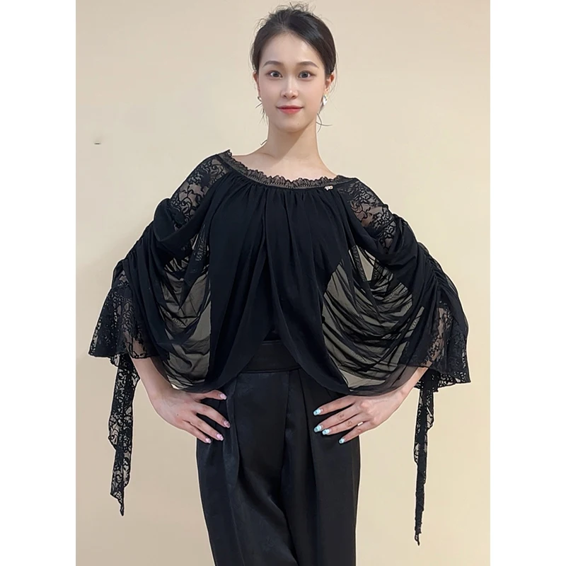 

Black Lace Ballroom Dance Tops Waltz Dance Performance Clothing Women Practice Clothes Latin Dance Bodysuit Adult Salsa BL15763