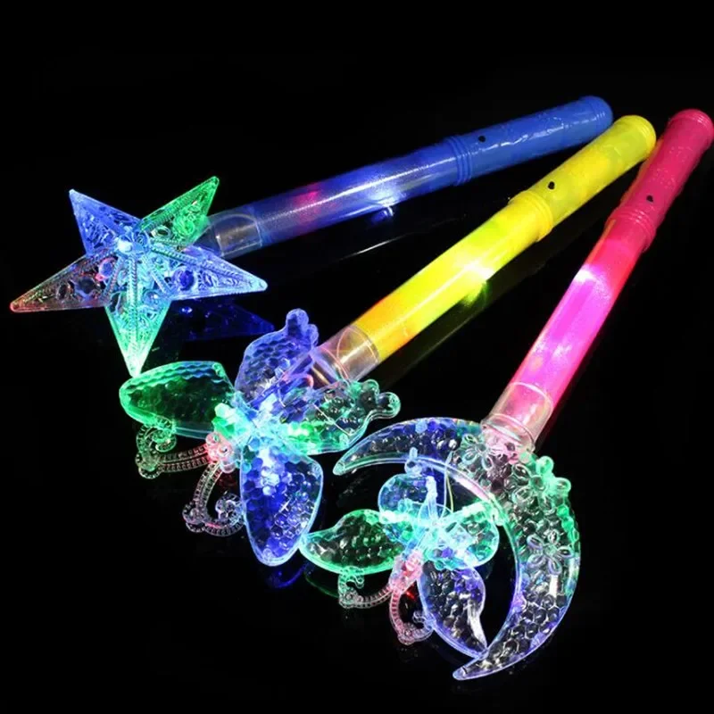 10pcs Flashing Fairy Magic Wand Princess  Star Butterfly Flower Light Sticks Props Glow Party Birthday Gift  Wedding Festival