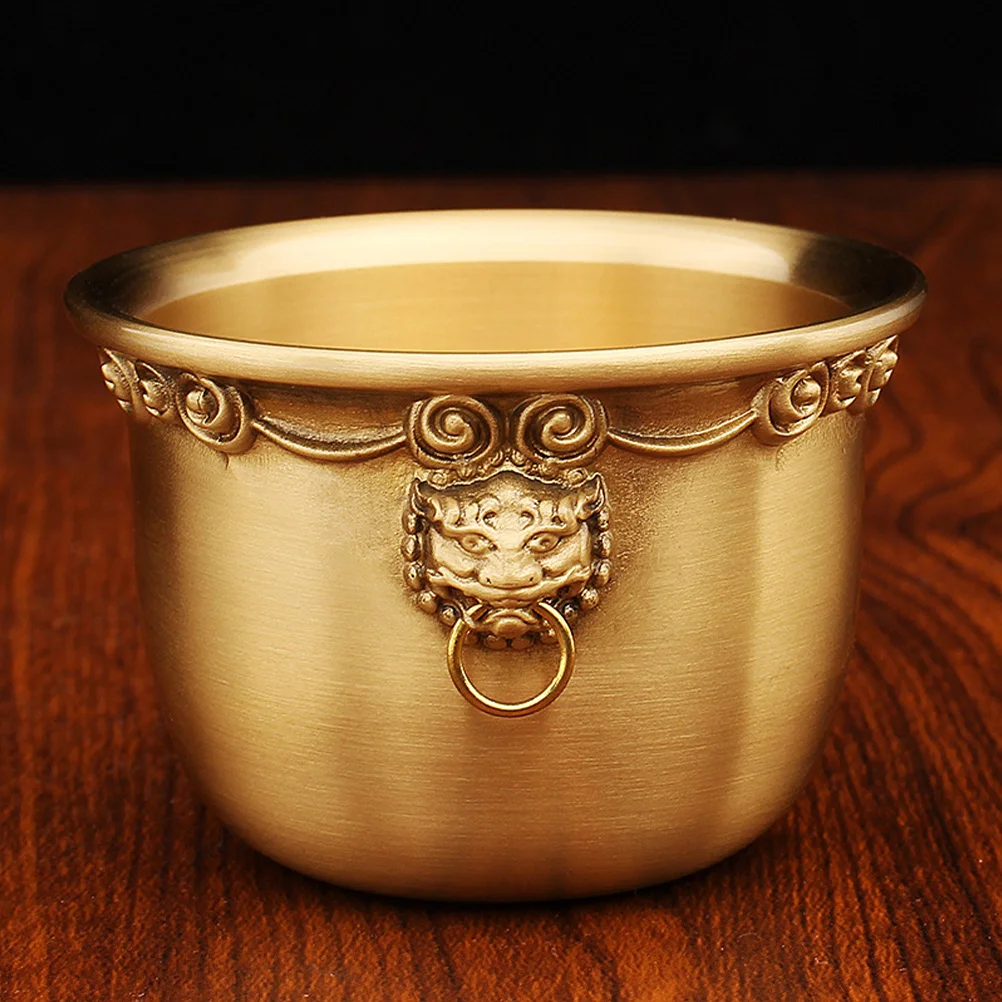 

Brass Lion Head Treasure Basin Chinese Feng Shui Decor Golden Small Decorative Bowl Meditation Offering Buddha Supplies
