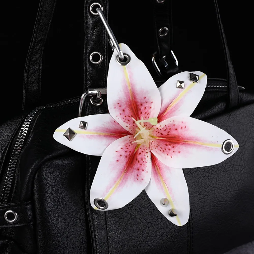 Simulation Flower Orchid Lily Keychain Handmade Drilling and Puncture Backpack Decoration Simulation Flower Keyring Colorful